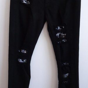 Ramie Brook Naomi Ripped Sequin Jeans waist 26 NWOT 298 black black white sequin